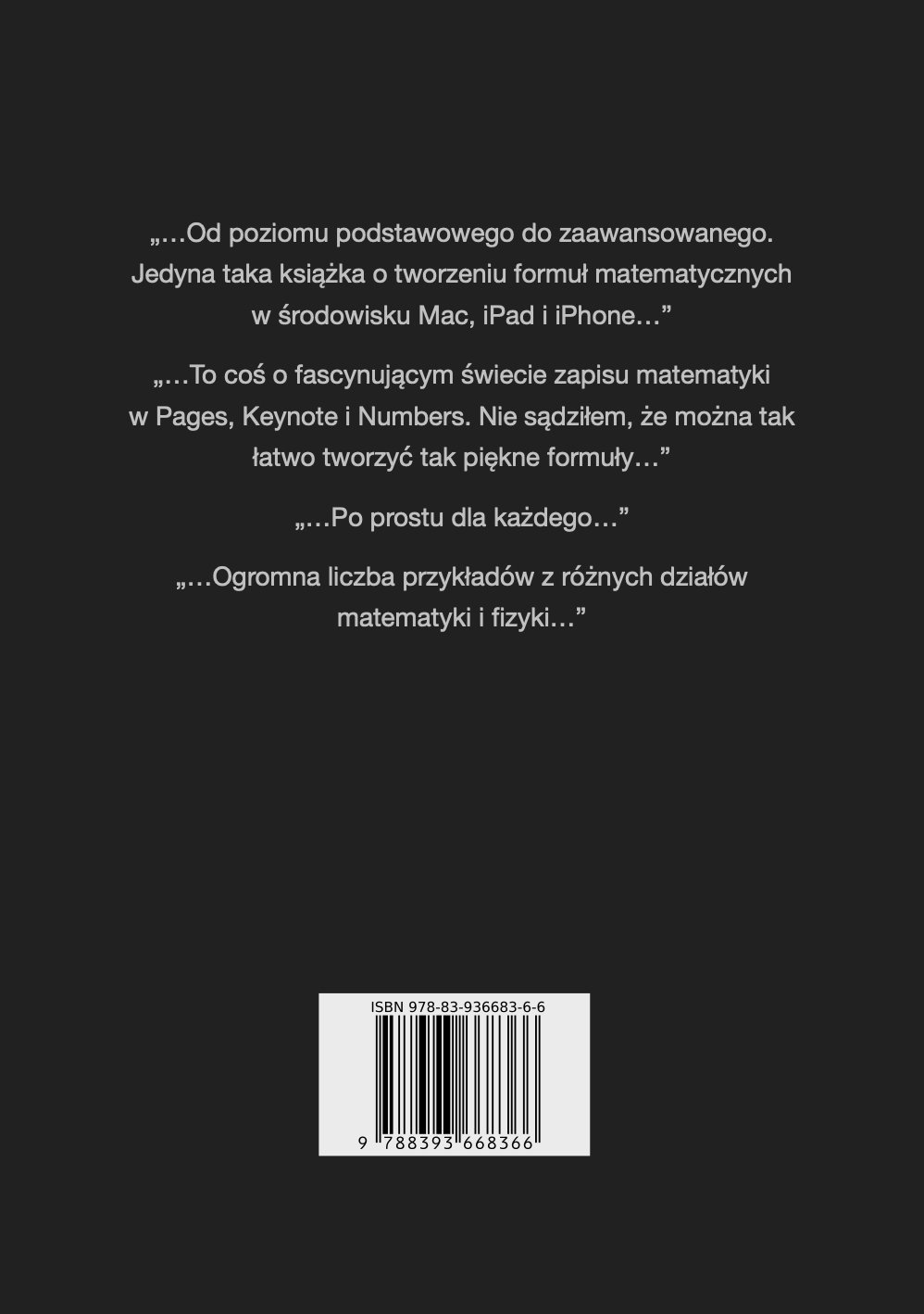 Tylna okładka książki Równania matematyczne w Pages, Keynote i Numbers